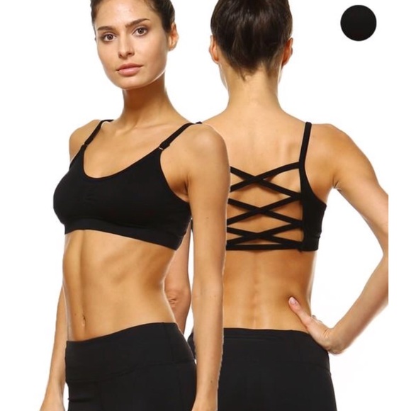 Black Criss Cross Back Sports Bra - Picture 2 of 4